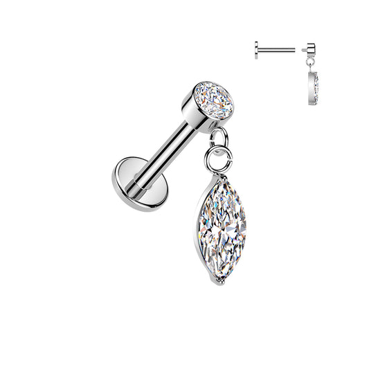 Silver Marquise Gem Dangle Flat Back Stud 16g