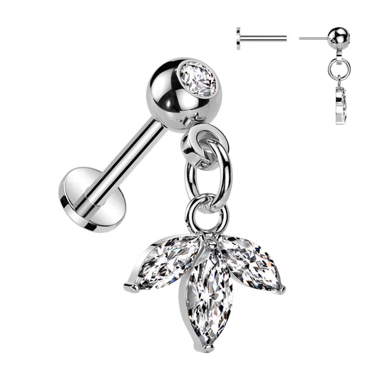 Silver Marquise Gem Dangle Threadless Flat Back Stud