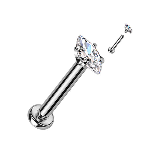 Silver Marquise Gem Internally Threaded Flat Back Stud 16g