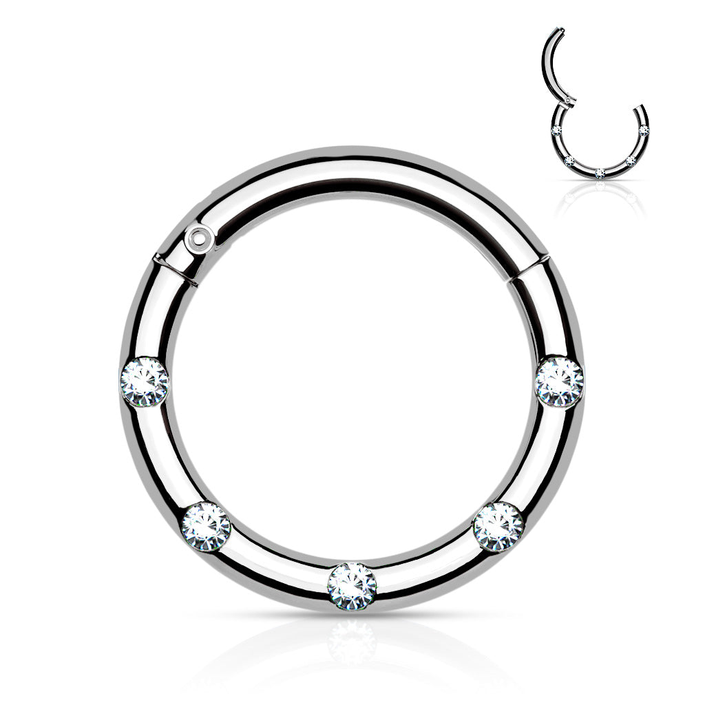 Silver Micro Gems Hinged Clicker Ring 16g