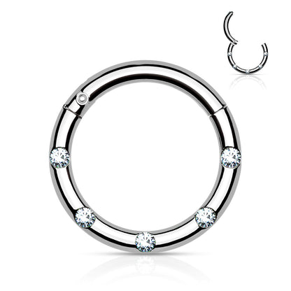 Silver Micro Gems Hinged Clicker Ring 16g