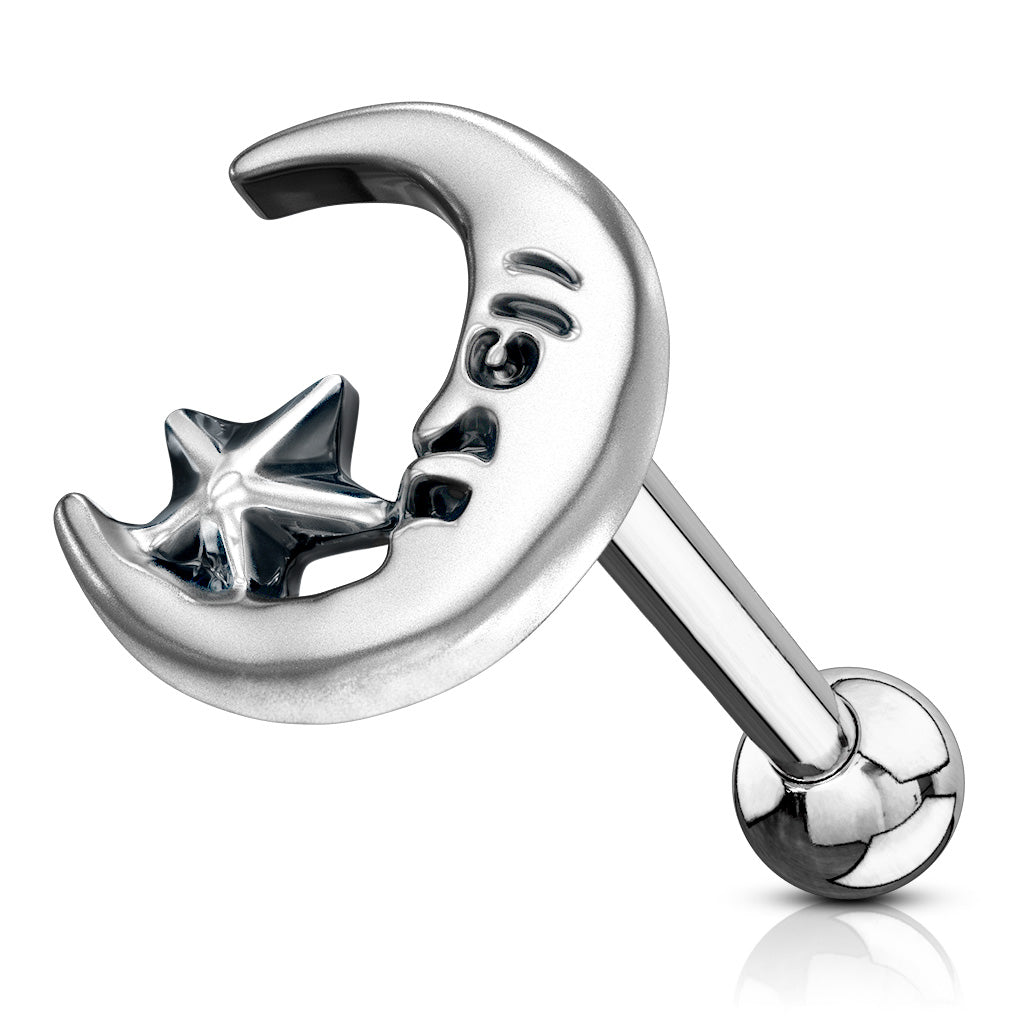 Silver Moon Cartilage Earring Bar Zoom