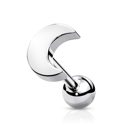 Silver Moon Tragus Cartilage Earring 16g
