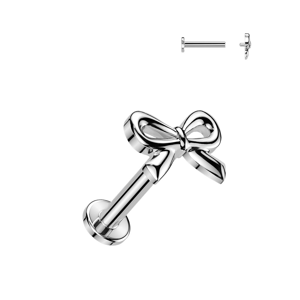 Silver Ribbon Bow Flat Back Stud 16g