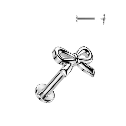 Silver Ribbon Bow Flat Back Stud 16g