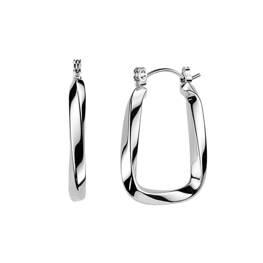 Silver Stainless Steel Geometric Twisted Hoop Earrings
