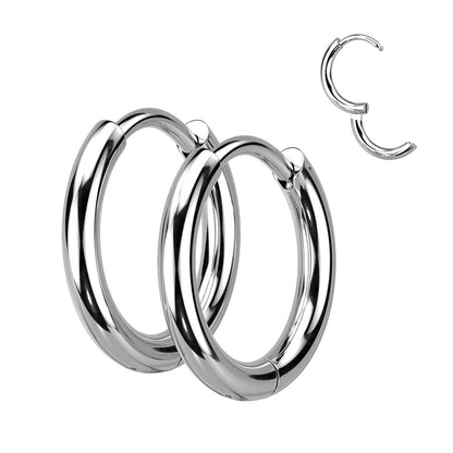 Silver Stainless Steel Hinged Clicker Huggie Hoop Earrings