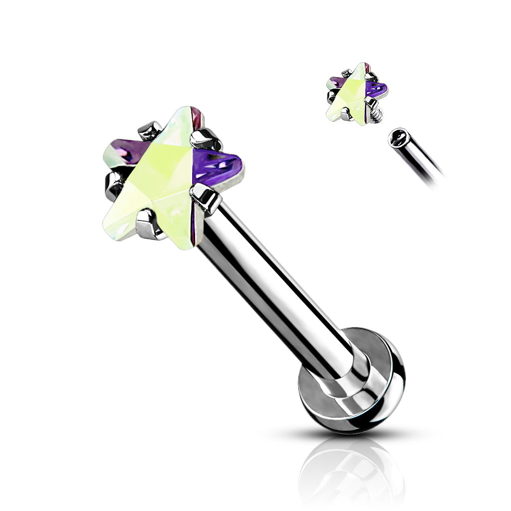 Silver Star AB Gem Internally Threaded Flat Back Stud 16g