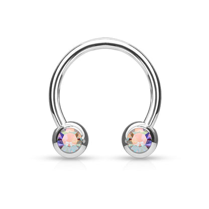 Silver Steel AB Gem Ball Circular Horseshoe Barbell