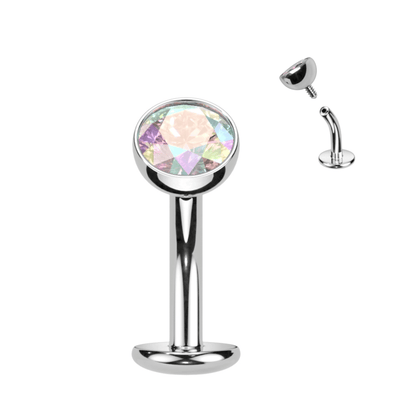 Silver Steel AB Gem Floating Navel Ring 14g