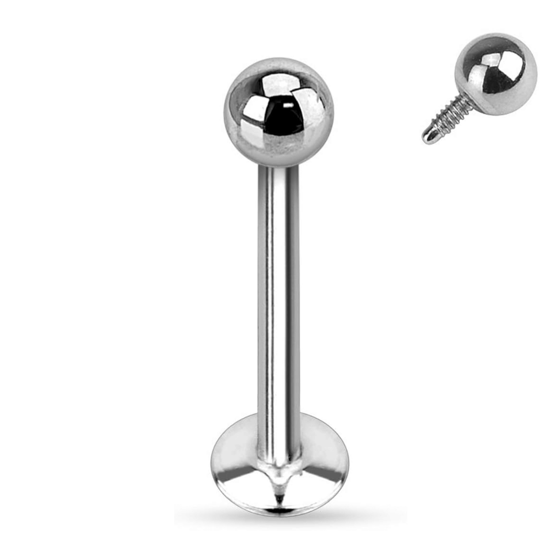 Silver Steel Ball Internally Threaded Flat Back Stud 18g-14g
