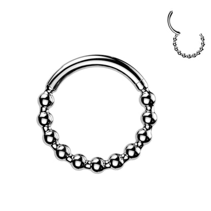 Silver Steel Beaded Ball Clicker Ring