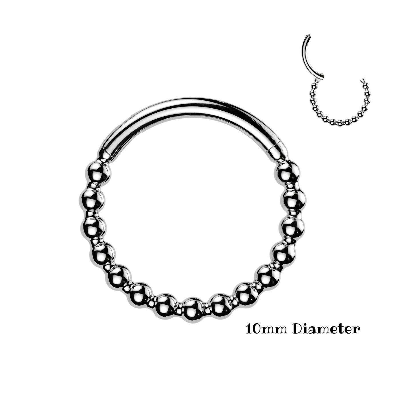 Silver Steel Beaded Ball Clicker Ring 10mm