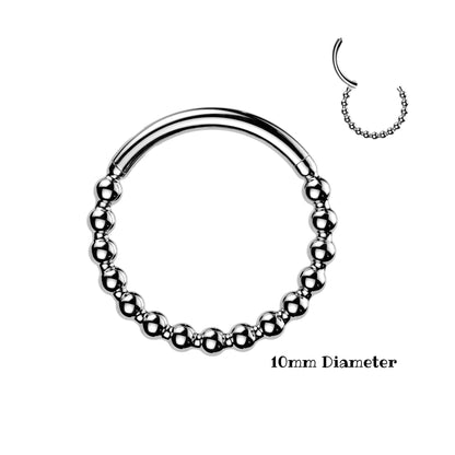 Silver Steel Beaded Ball Clicker Ring 10mm