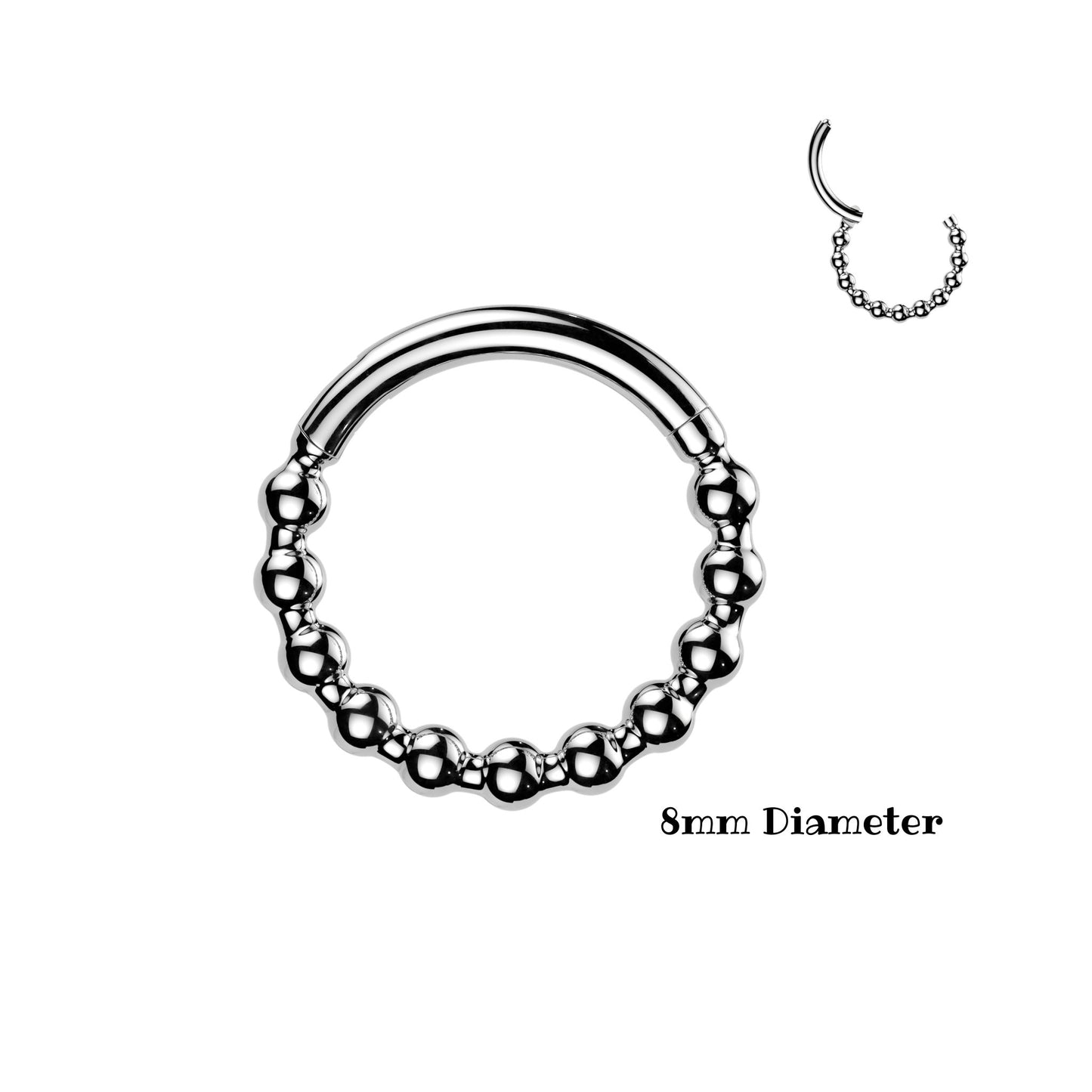 Silver Steel Beaded Ball Clicker Ring 8mm