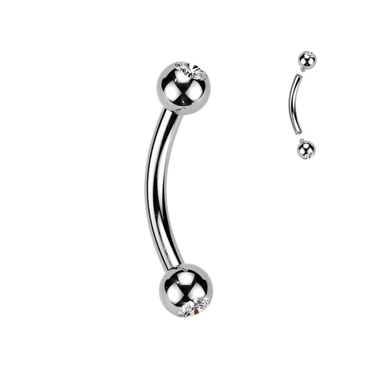 Silver Steel Clear Gem Ball Curved Barbell 16g