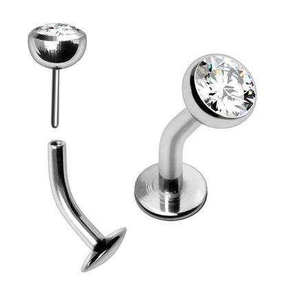 Silver Steel Clear Gem Floating Belly Button Ring