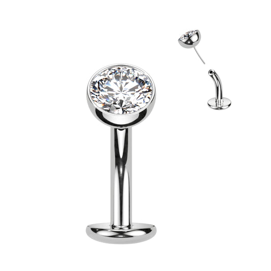 Silver Steel Clear Gem Floating Navel Ring 14g
