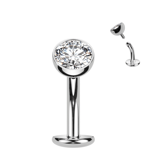 Silver Steel Clear Gem Floating Navel Ring 14g