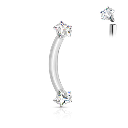Silver Steel Clear Star Gem Curved Barbell