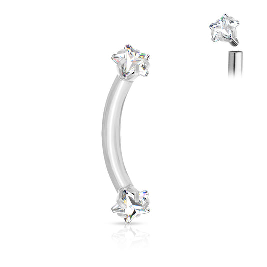 Silver Steel Clear Star Gem Curved Barbell