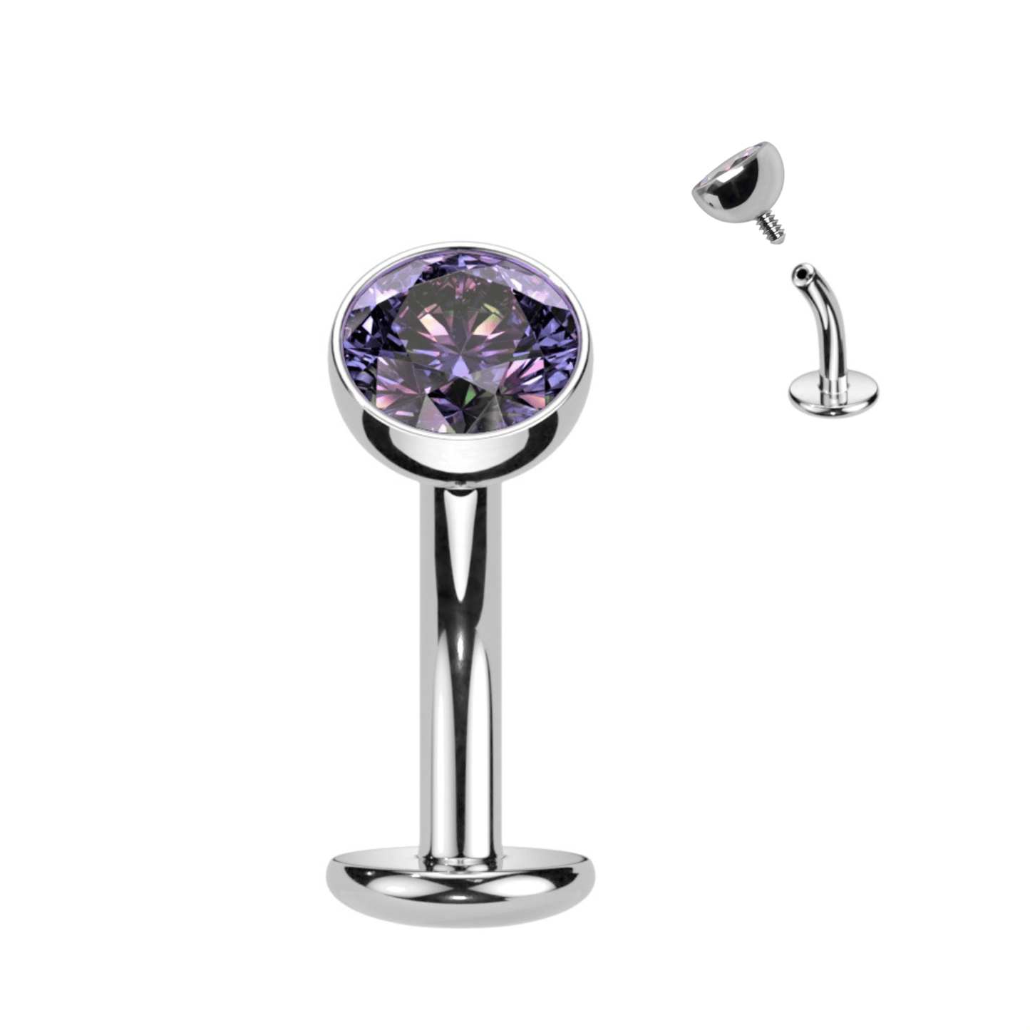 Silver Steel MV Gem Floating Navel Ring 14g