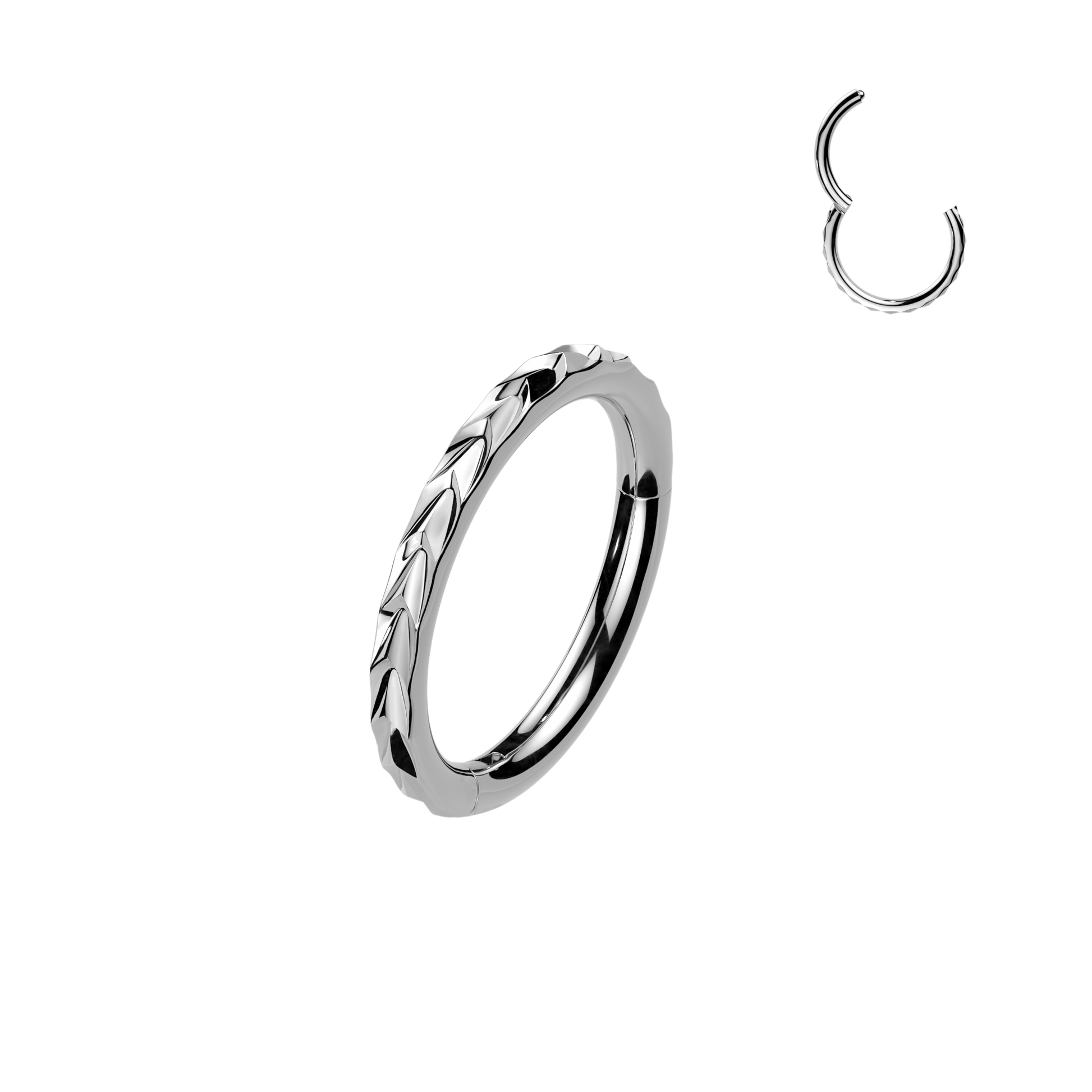 Silver Steel Outward Chevron Cut Clicker Ring 