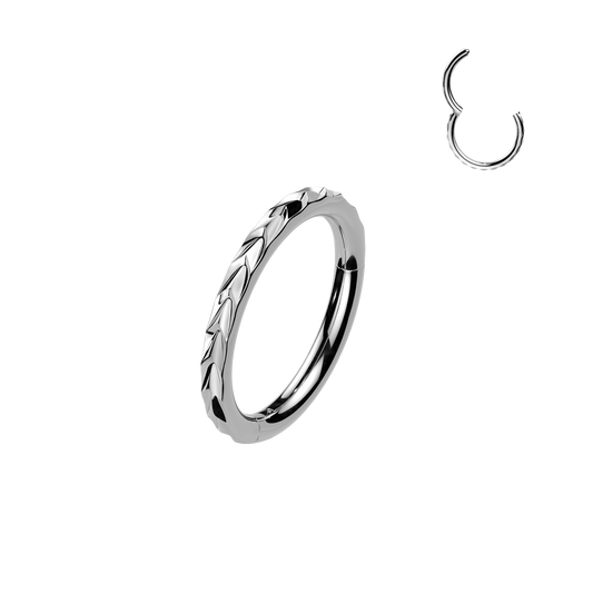 Silver Steel Outward Chevron Cut Clicker Ring 