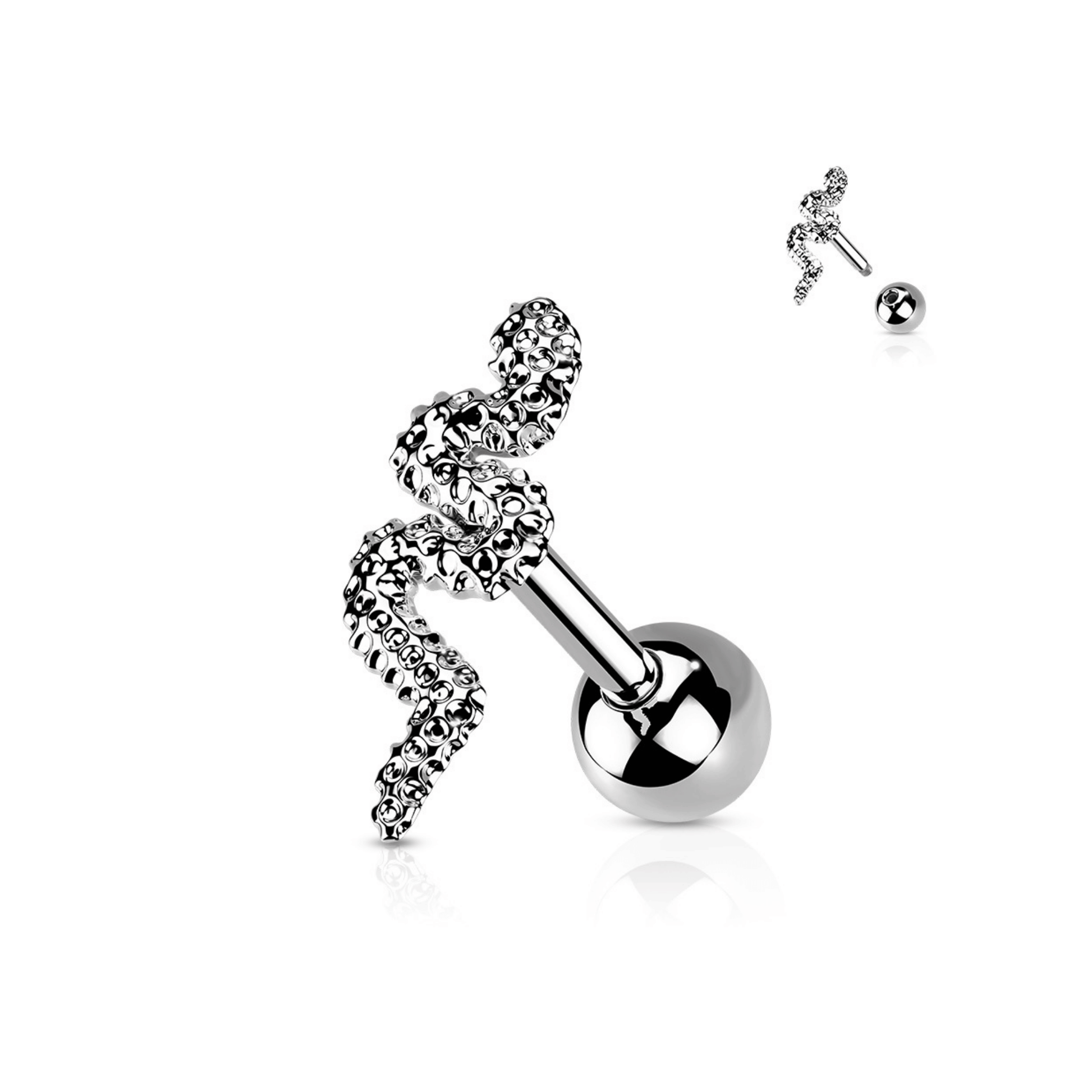 Silver Steel Snake Ear Cartilage Helix Piercing Bar