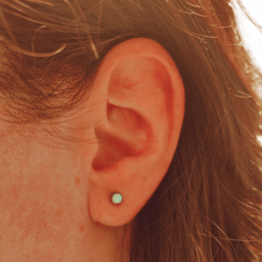 Silver Titanium Bezel Set White Opal Earring Studs