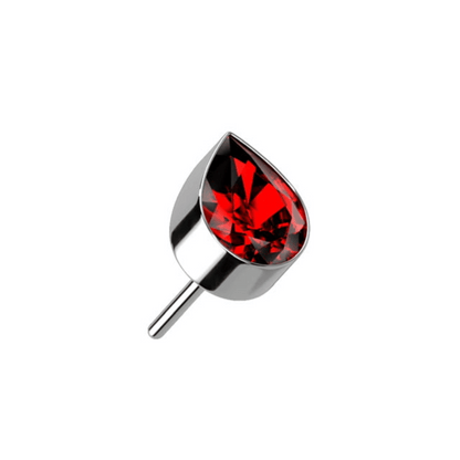 Silver Titanium Red Bezel Teardrop Gem Threadless Jewellery Top