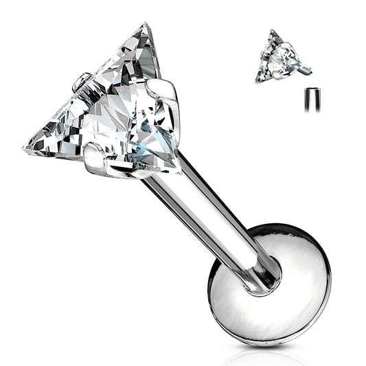 Silver Triangle Gem Internally Threaded Flat Back Stud 16g