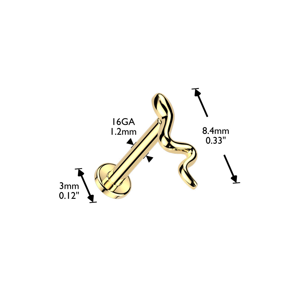Slithering Snake Silver Flat Back Stud 16g dimensions