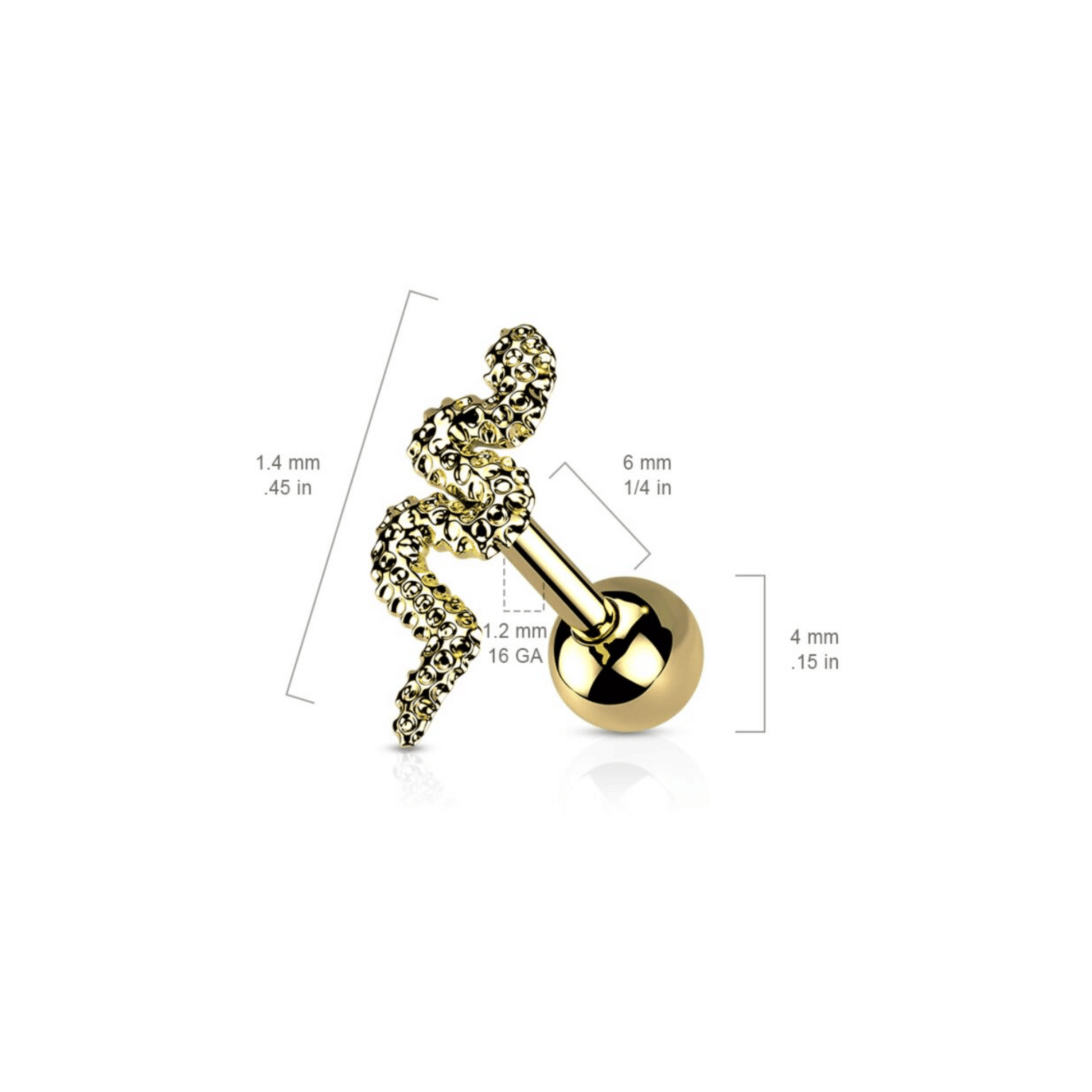 Snake Ear Cartilage Helix Piercing Bar dimensions