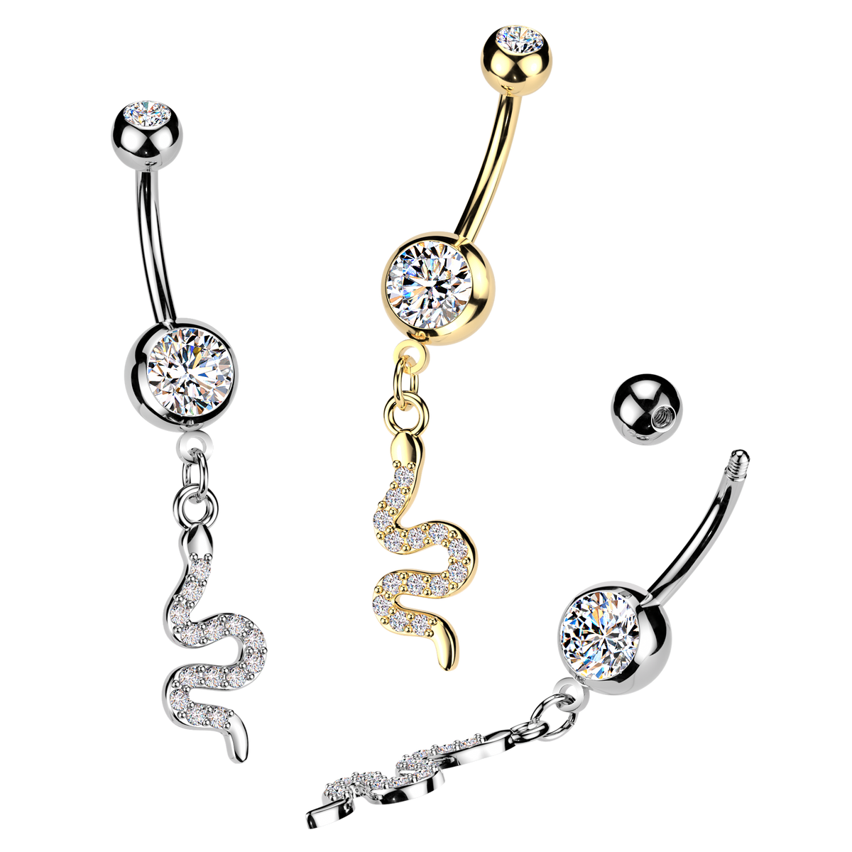Snake Gem Dangle Belly Button Bar 14g range
