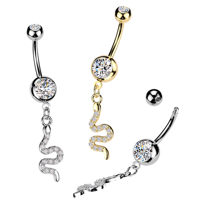 Snake Gem Dangle Belly Button Bar 14g range