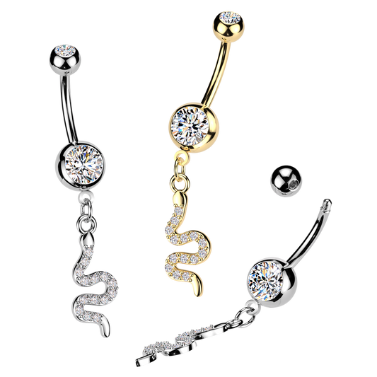 Snake Gem Dangle Belly Button Bar 14g range