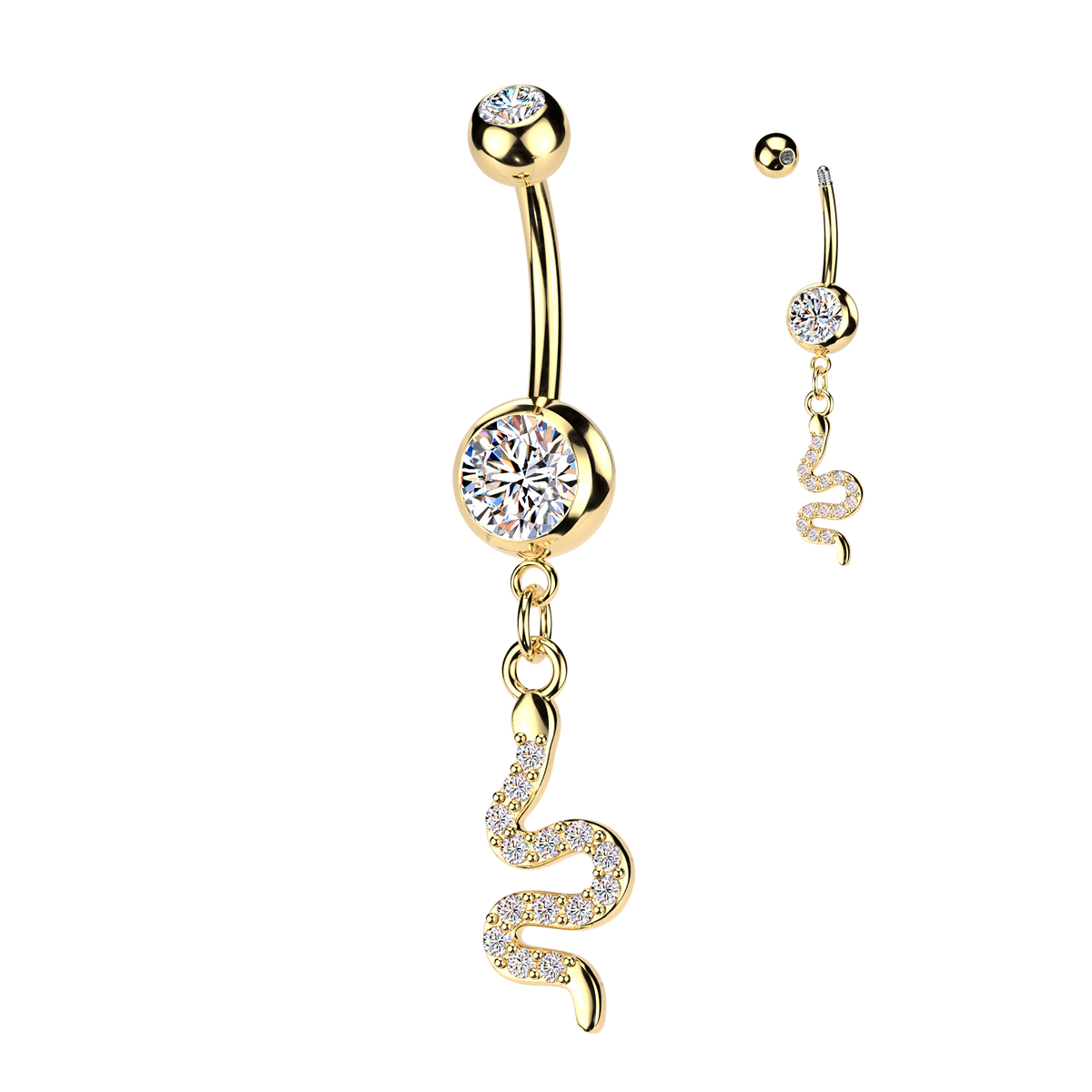 Snake Gem Dangle Gold Belly Button Bar 14g