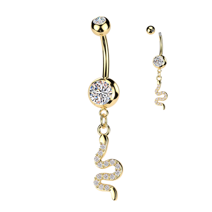 Snake Gem Dangle Gold Belly Button Bar 14g
