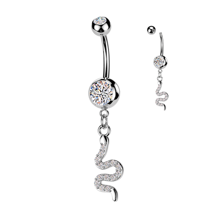 Snake Gem Dangle Silver Belly Button Bar 14g