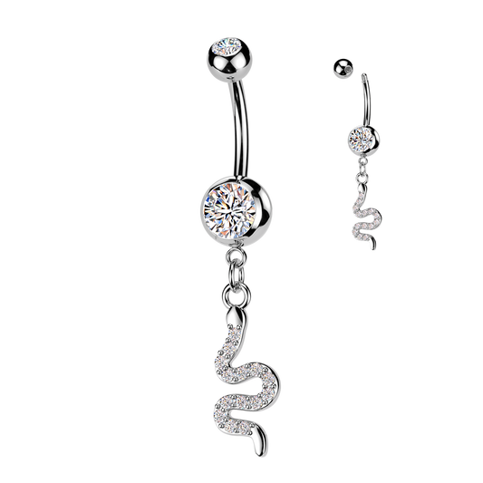 Snake Gem Dangle Silver Belly Button Bar 14g