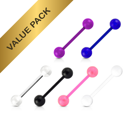 Solid Colour Acrylic UV Reative Ball BioFlex Tongue Nipple bars Value Pack