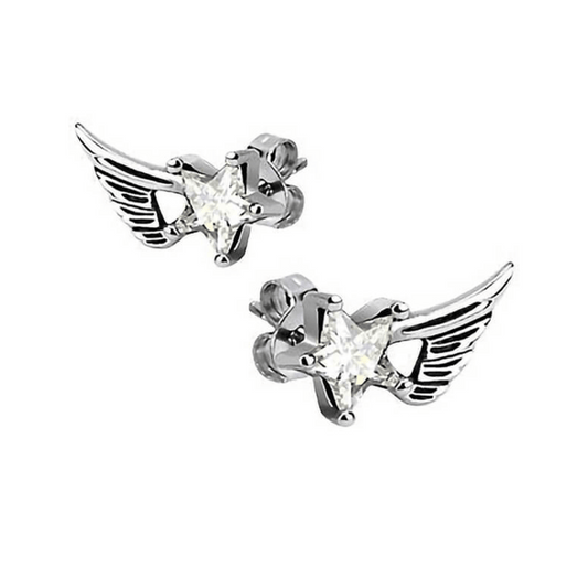 Earrings | Angelic Wings with Clear Star CZ Studs