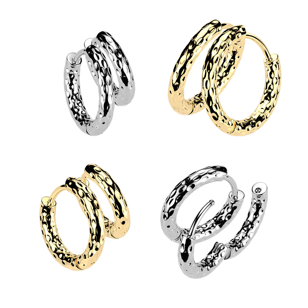 Stainless Steel Hammered Huggie Hoop Earrings