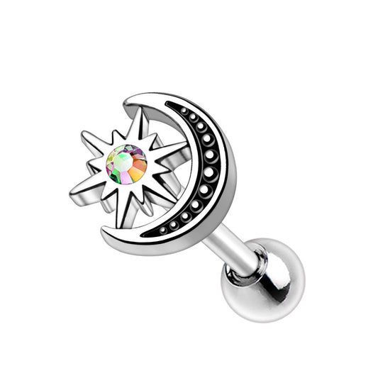 Star Moon Aurora Steel Ear Cartilage Bar 16g
