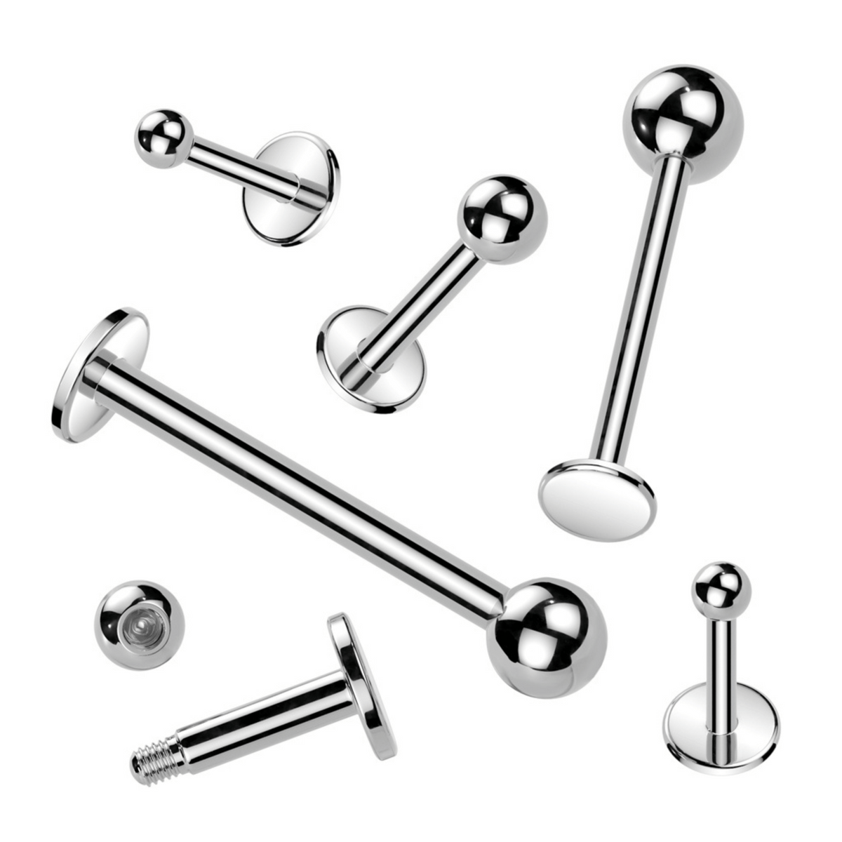 14g Silver Steel Flat Back Labret Stud With Ball - 3 pack – Cherry Body ...