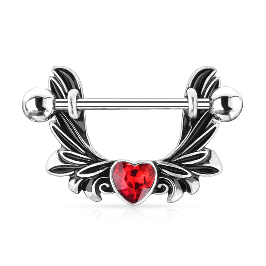 Angel Wings With Gem Nipple Dangle Barbell 14g