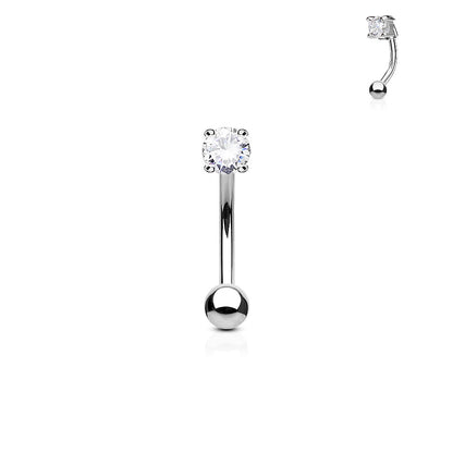 Steel Prong Set Gem Eyebrow Bar Clear