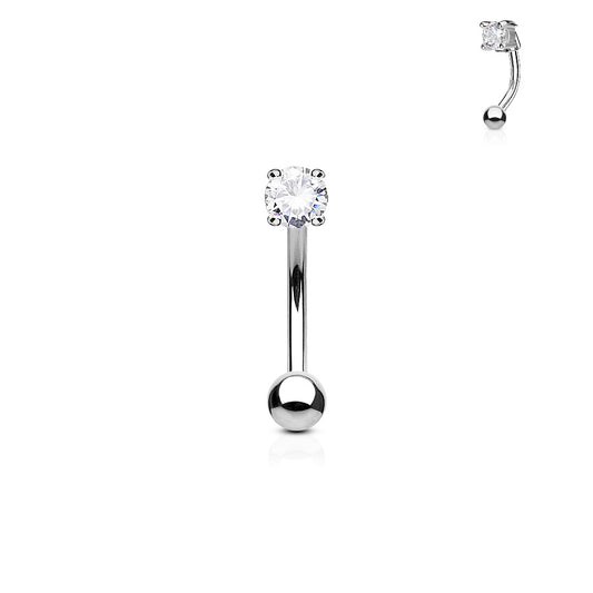 Steel Prong Set Gem Eyebrow Bar Clear