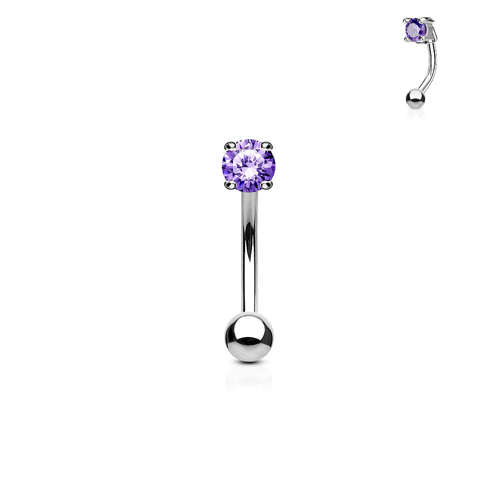 Steel Prong Set Gem Eyebrow Bar Tanzanite Purple